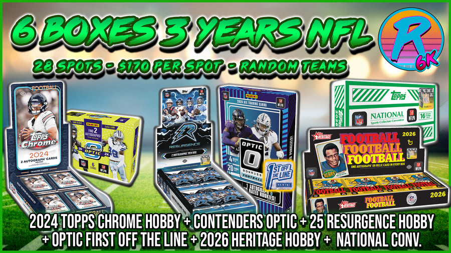 RGL #6000D - 6 Boxes 3 Years NFL (Random Team) (10/21/26)